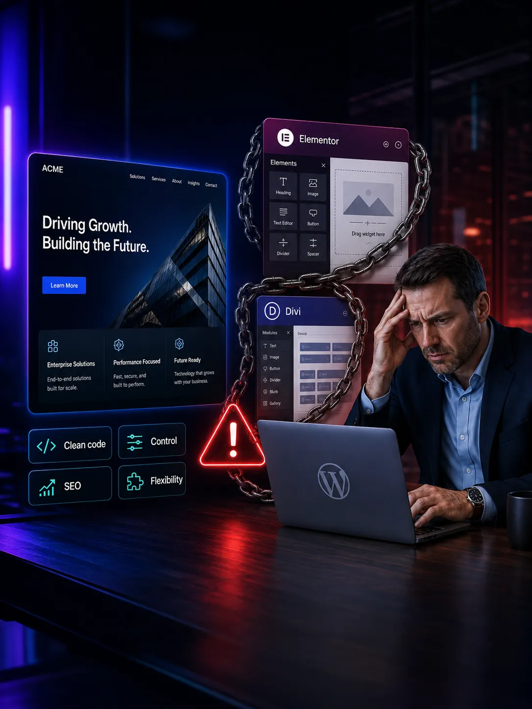 Why Popular Page Builders Like Elementor and Divi Are a Trap for Large Businesses - Why a Clean WordPress Theme is Better for Business CreonixLab