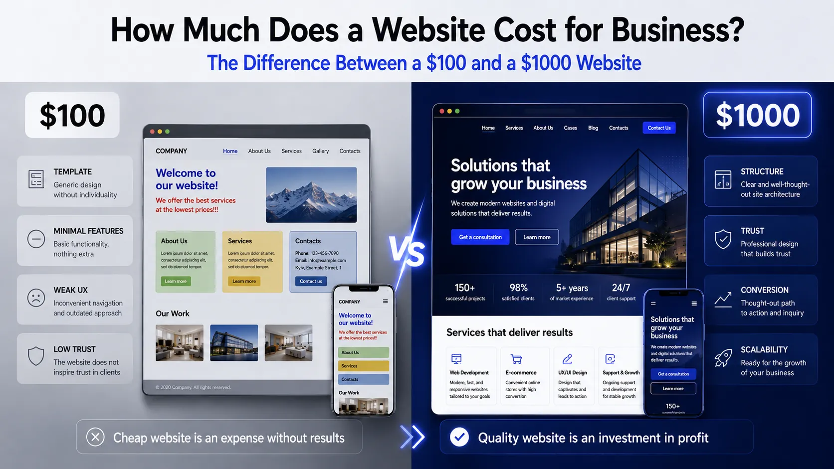 How Much Does a Business Website Cost: The Difference Between a $100 and $1000 Website